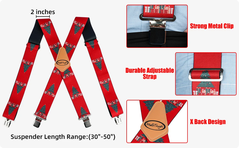 MELOTOUGH Men's Suspenders Fully Elastic 2 Inch Wide X Back Heavy Duty Work Suspenders