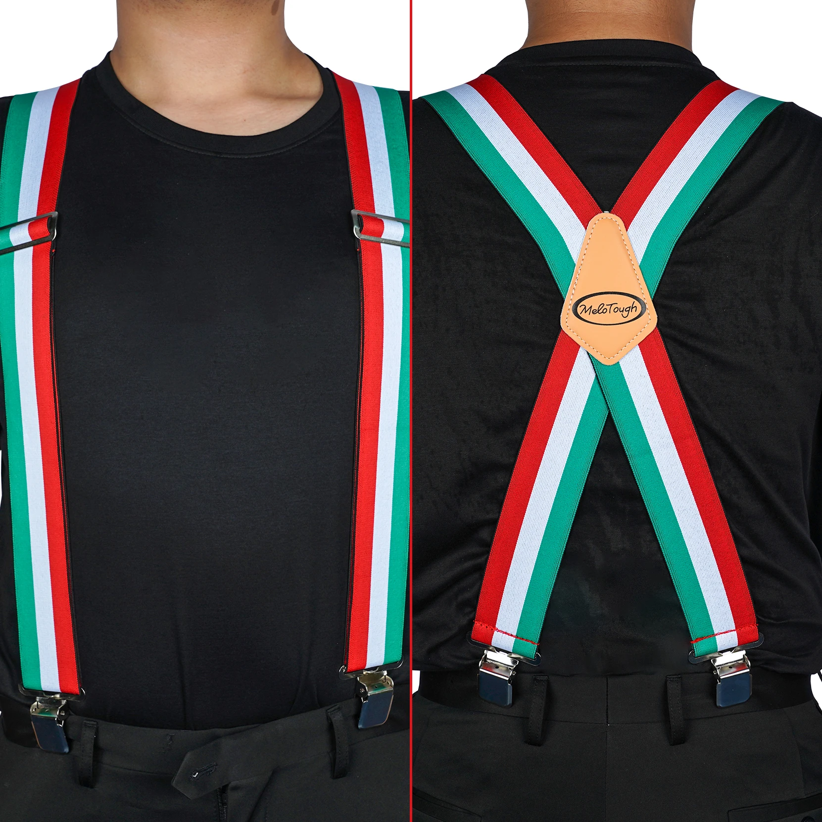 MELOTOUGH Men's Suspenders Fully Elastic 2 Inch Wide X Back Heavy Duty Work Suspenders