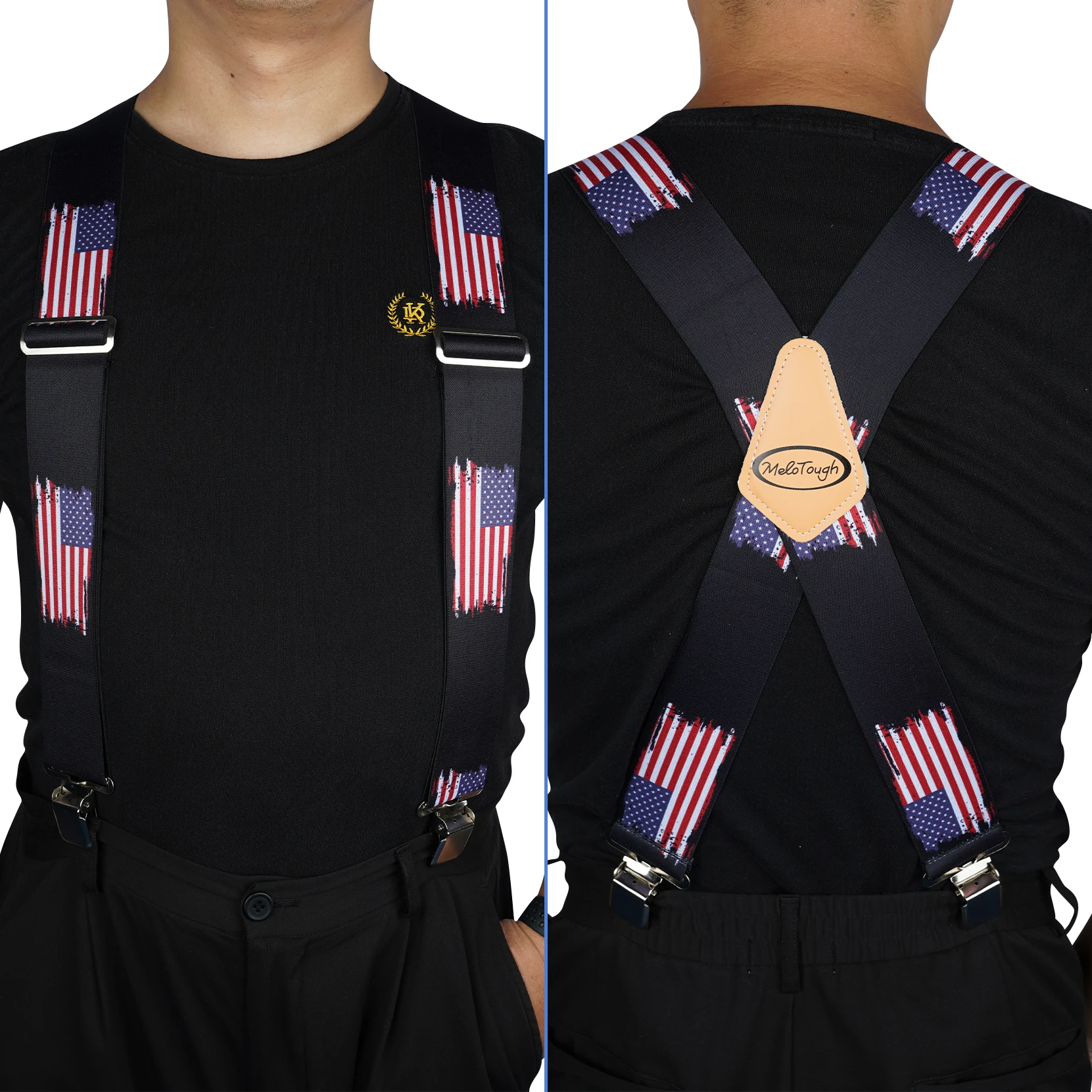 MELOTOUGH Men's Suspenders Fully Elastic 2 Inch Wide X Back Heavy Duty Work Suspenders