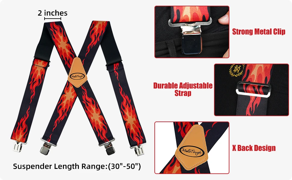 MELOTOUGH Men's Suspenders Fully Elastic 2 Inch Wide X Back Heavy Duty Work Suspenders