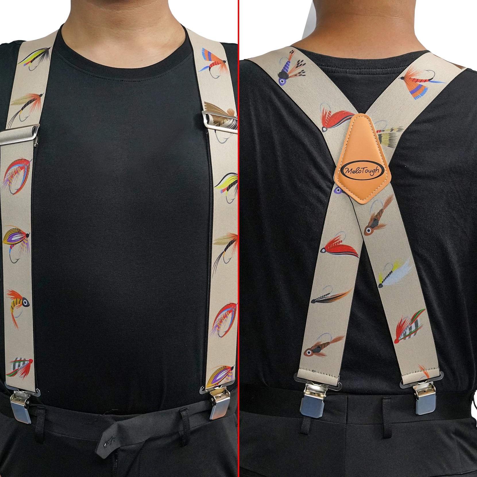 MELOTOUGH Men's Suspenders Fully Elastic 2 Inch Wide X Back Heavy Duty Work Suspenders