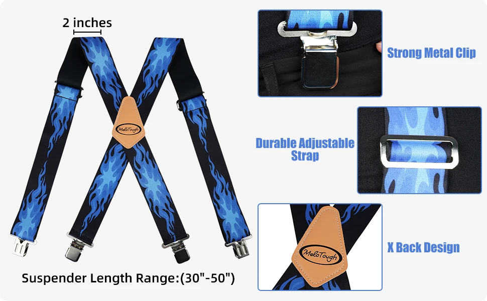 MELOTOUGH Men's Suspenders Fully Elastic 2 Inch Wide X Back Heavy Duty Work Suspenders