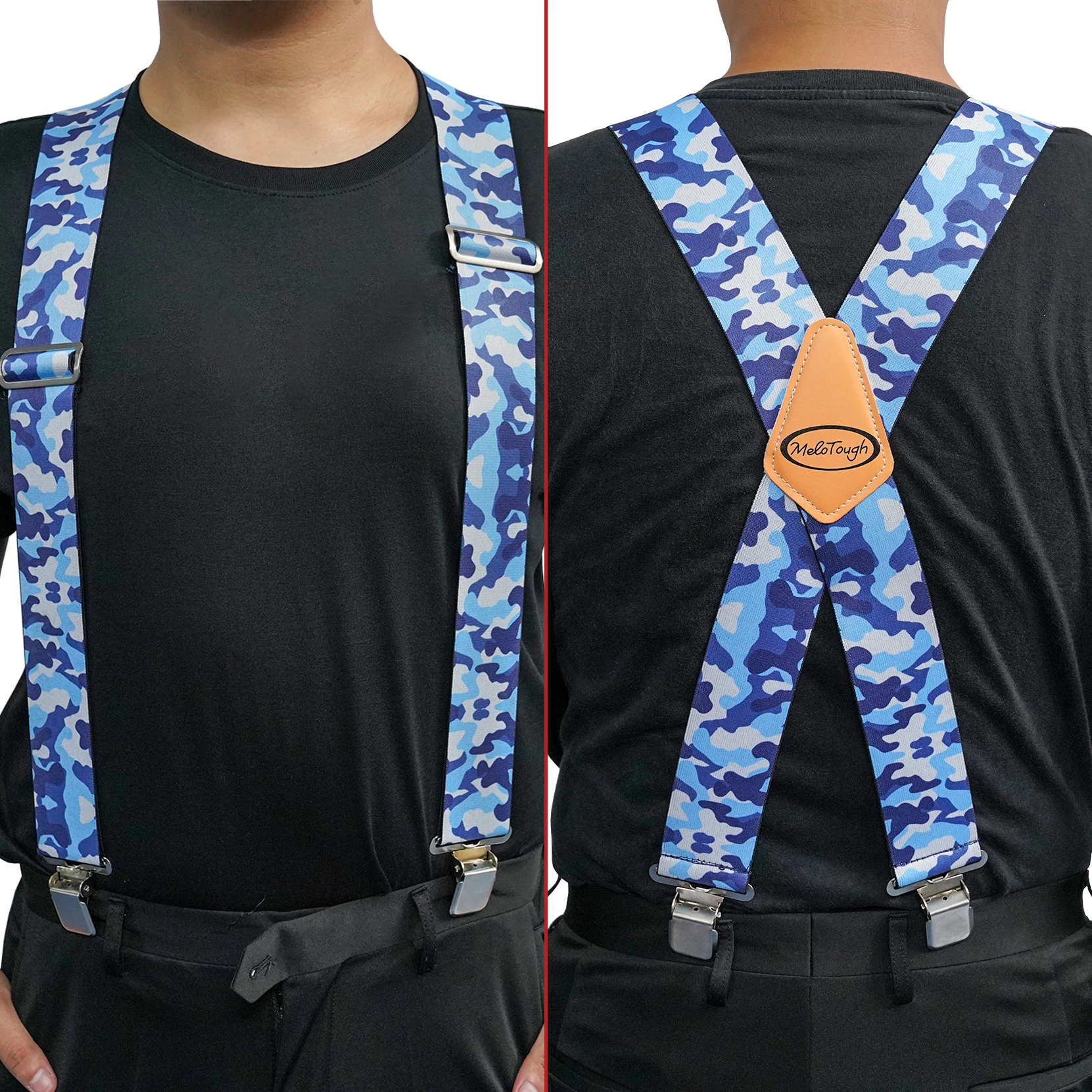 MELOTOUGH Men's Suspenders Fully Elastic 2 Inch Wide X Back Heavy Duty Work Suspenders