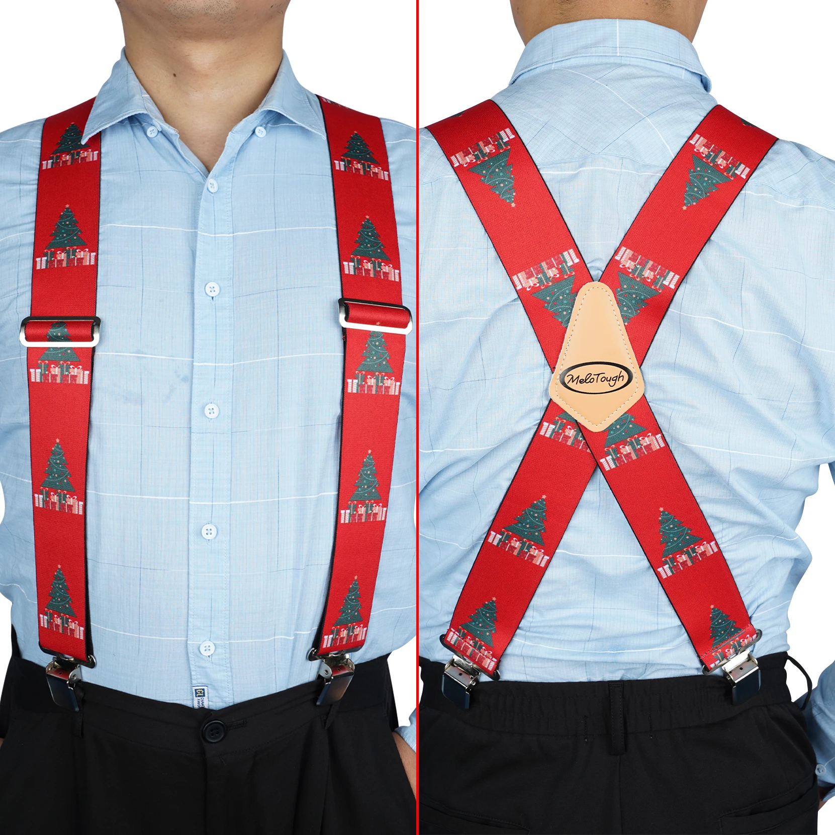 MELOTOUGH Men's Suspenders Fully Elastic 2 Inch Wide X Back Heavy Duty Work Suspenders