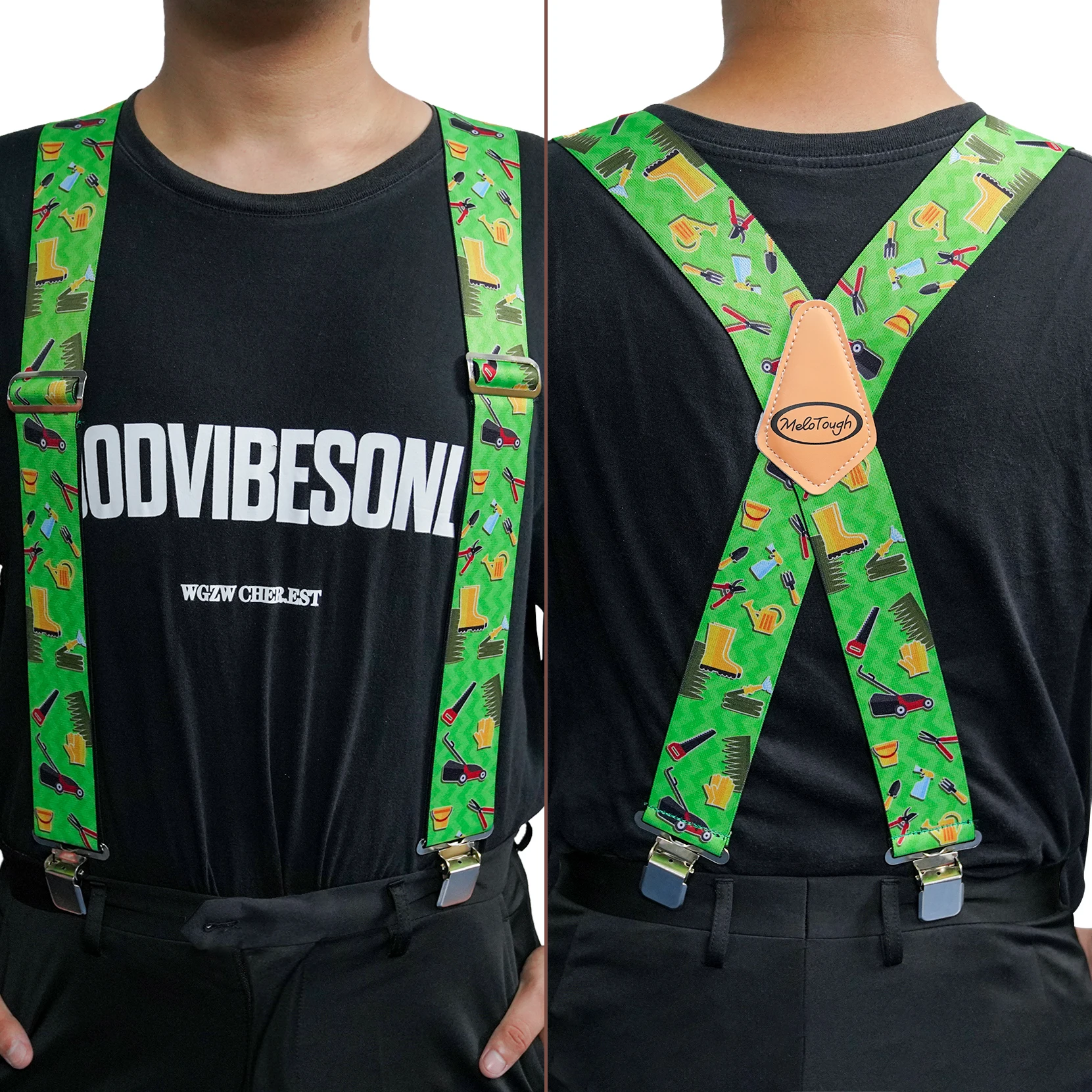 MELOTOUGH Men's Suspenders Fully Elastic 2 Inch Wide X Back Heavy Duty Work Suspenders