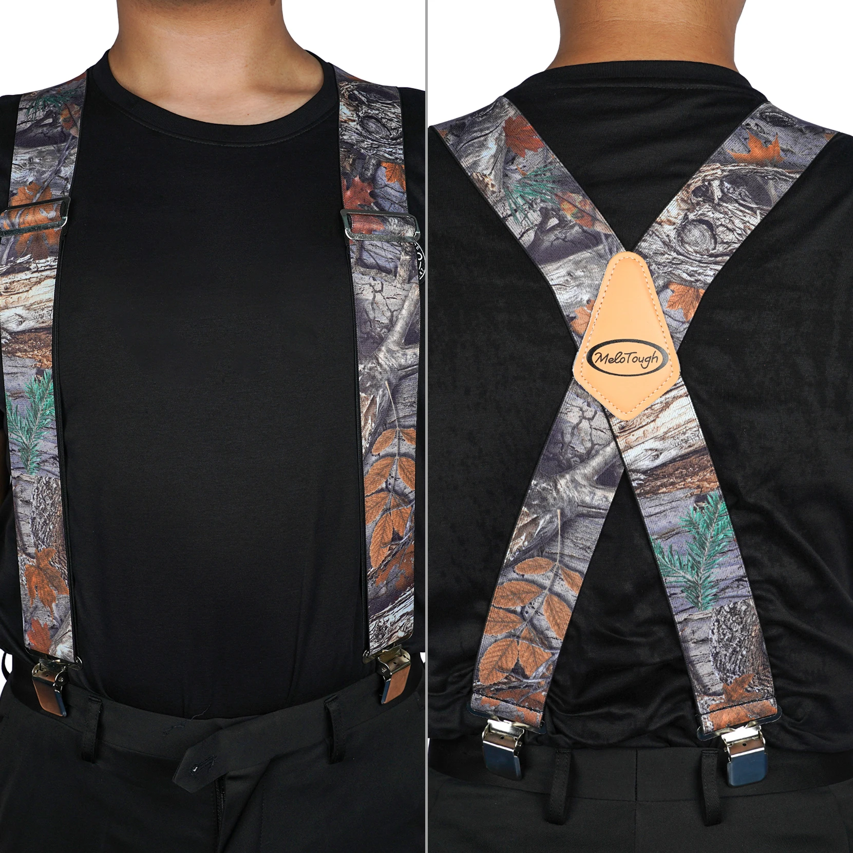 MELOTOUGH Men's Suspenders Fully Elastic 2 Inch Wide X Back Heavy Duty Work Suspenders