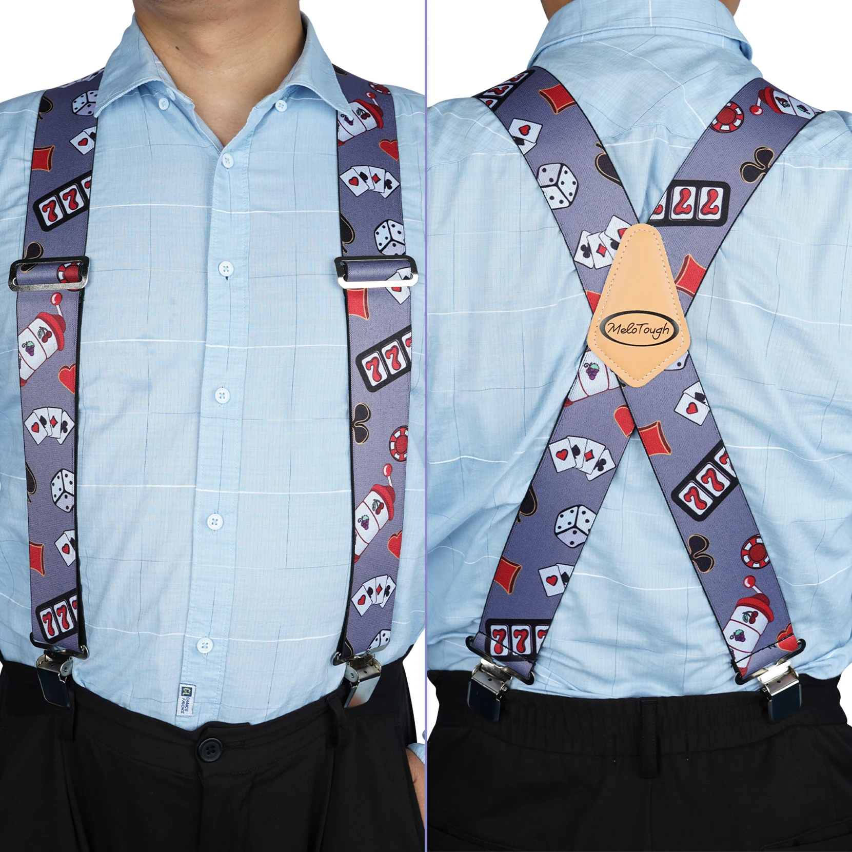 MELOTOUGH Men's Suspenders Fully Elastic 2 Inch Wide X Back Heavy Duty Work Suspenders