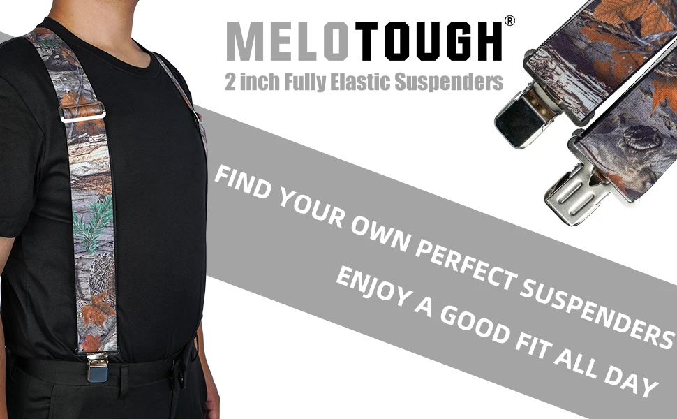 MELOTOUGH Men's Suspenders Fully Elastic 2 Inch Wide X Back Heavy Duty Work Suspenders