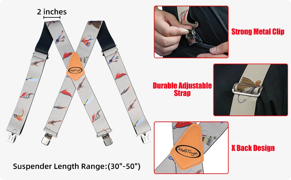 MELOTOUGH Men's Suspenders Fully Elastic 2 Inch Wide X Back Heavy Duty Work Suspenders