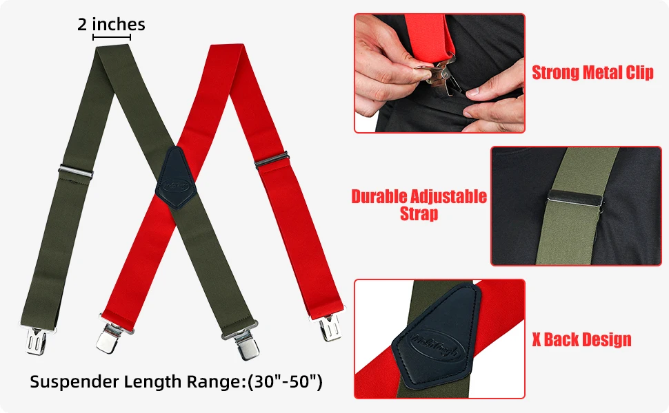 MELOTOUGH Men's Suspenders Fully Elastic 2 Inch Wide X Back Heavy Duty Work Suspenders