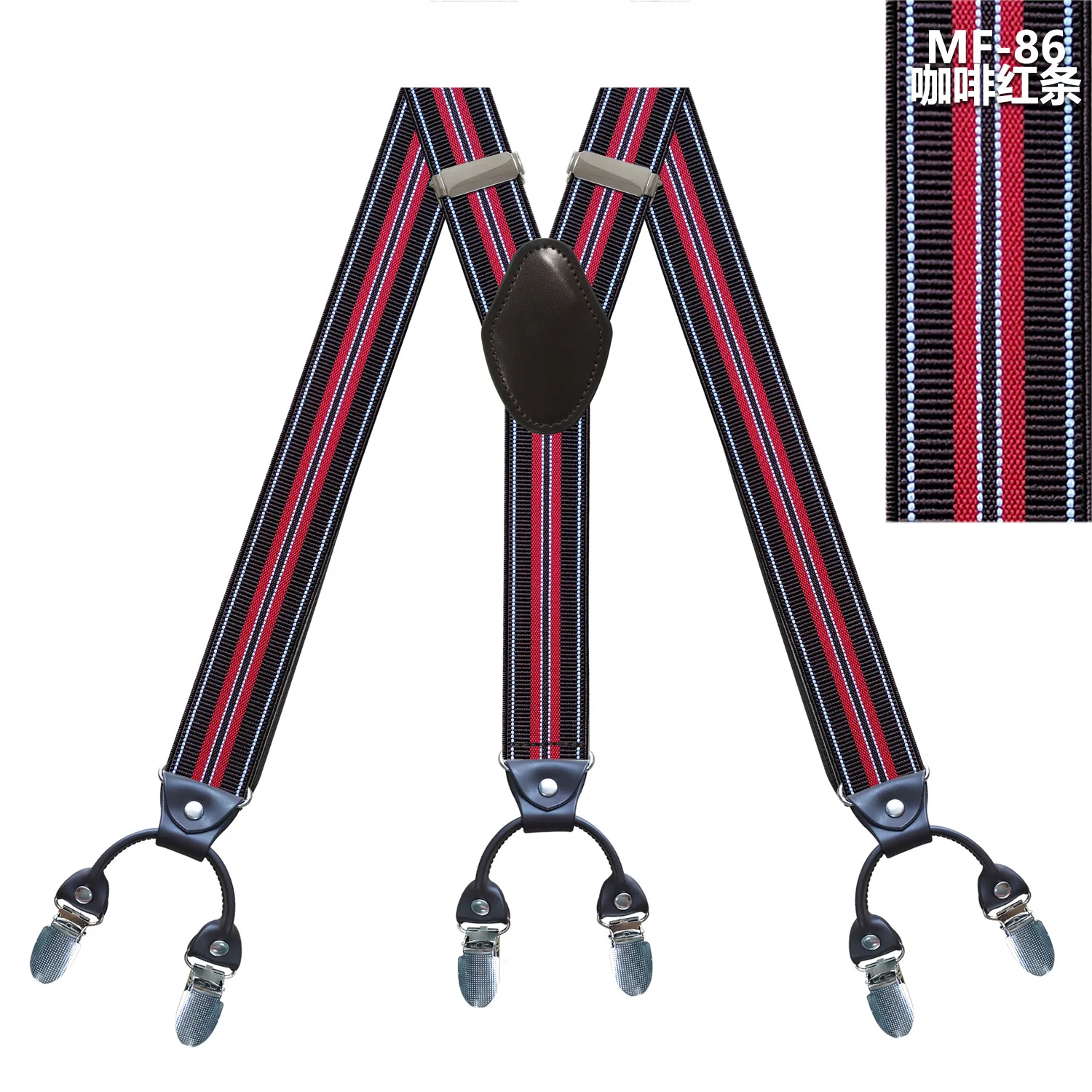 Fashion Tirantes alloy Men's Braces 6 clips men's Eastic Suspenders adult Straps Fashion braces New Suspenders