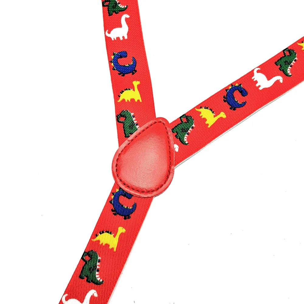 Baby Adult 2.5CM Wide 3 clips on Adjustable Red Dinosaurs Animal Print Suspenders Braces For Boys Girls Men Women