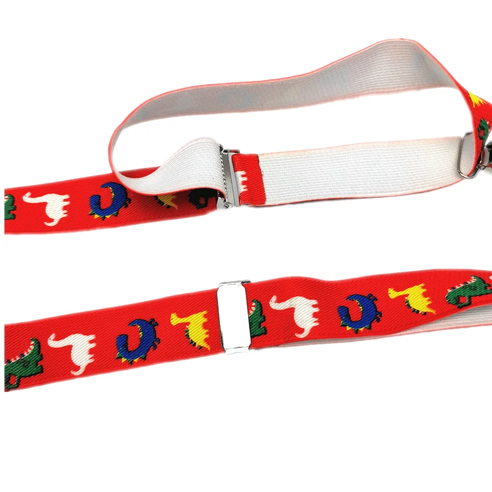 Baby Adult 2.5CM Wide 3 clips on Adjustable Red Dinosaurs Animal Print Suspenders Braces For Boys Girls Men Women