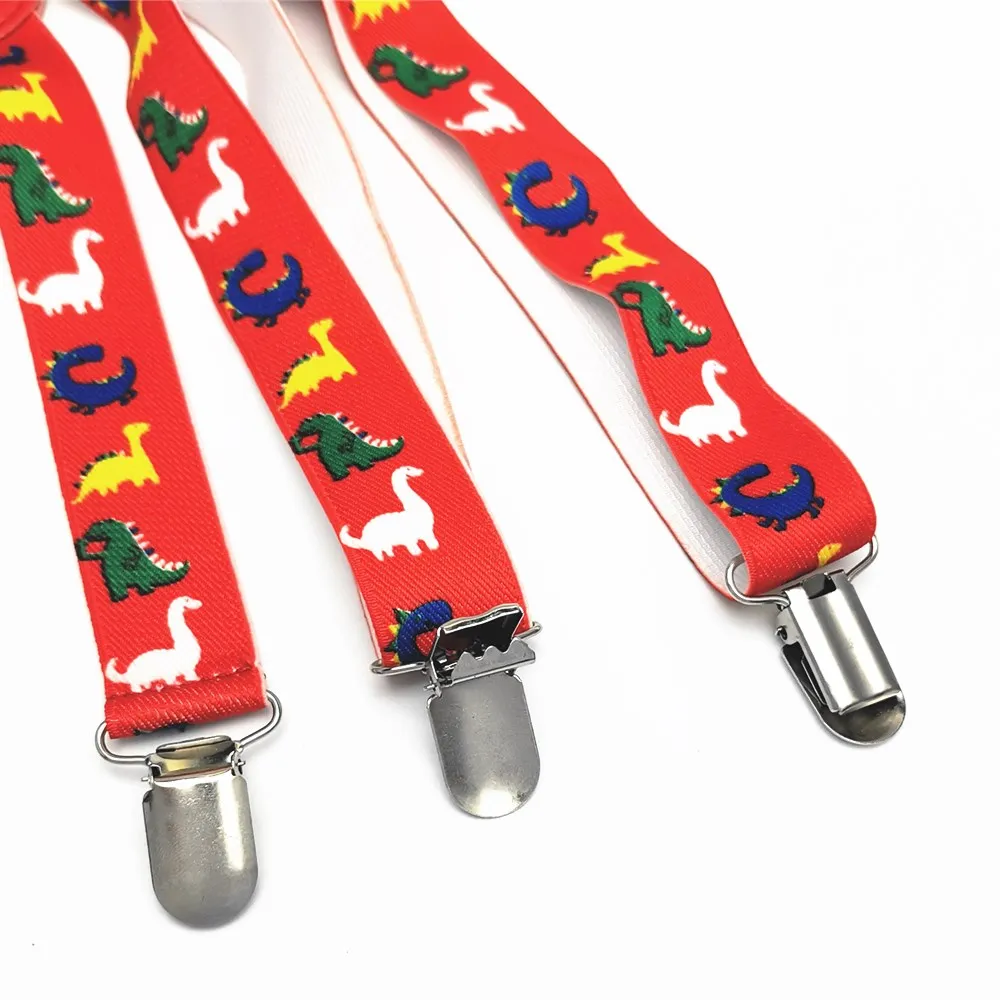 Baby Adult 2.5CM Wide 3 clips on Adjustable Red Dinosaurs Animal Print Suspenders Braces For Boys Girls Men Women