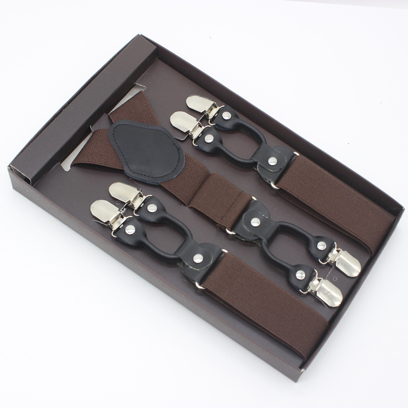 3.5*120cm Man's Fashion Suspenders Genuine Leather 6 Clips Brace Male Vintage Casual Wedding Party Trousers Strap