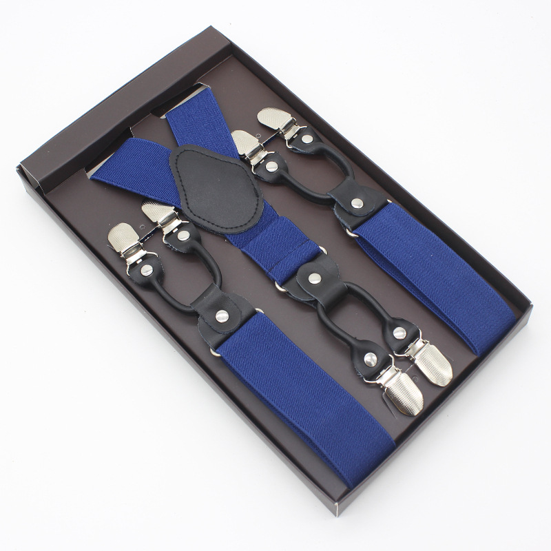 3.5*120cm Man's Fashion Suspenders Genuine Leather 6 Clips Brace Male Vintage Casual Wedding Party Trousers Strap