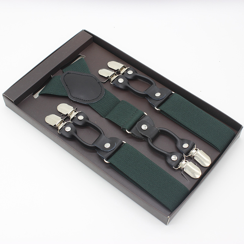 3.5*120cm Man's Fashion Suspenders Genuine Leather 6 Clips Brace Male Vintage Casual Wedding Party Trousers Strap