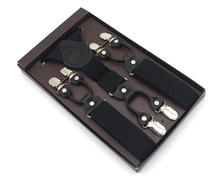 3.5*120cm Man's Fashion Suspenders Genuine Leather 6 Clips Brace Male Vintage Casual Wedding Party Trousers Strap