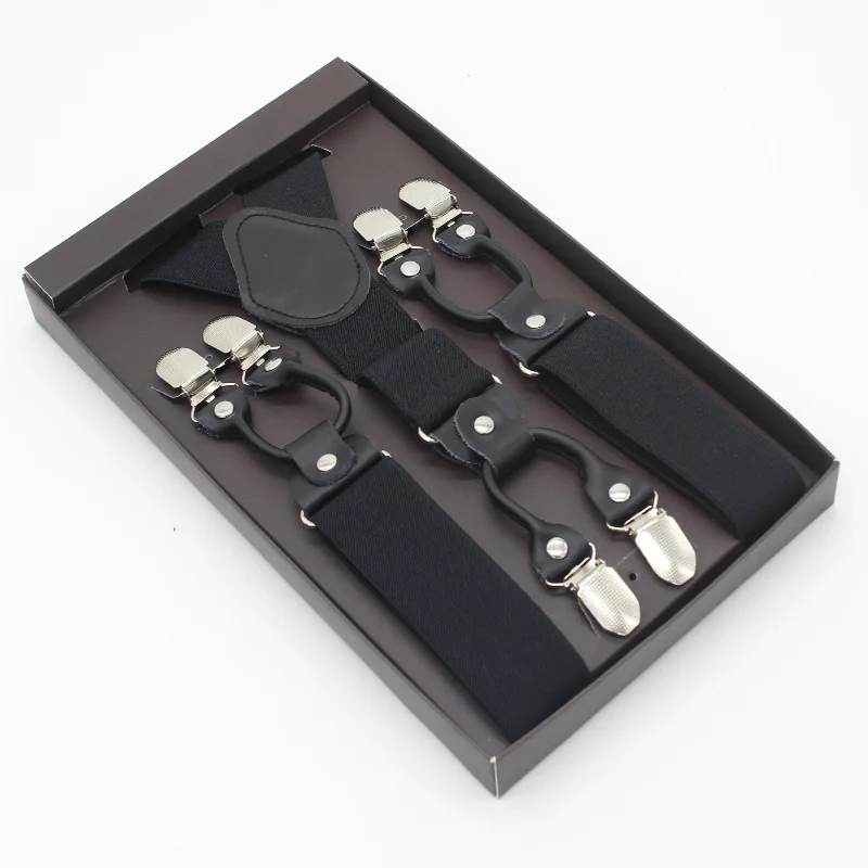 3.5*120cm Man's Fashion Suspenders Genuine Leather 6 Clips Brace Male Vintage Casual Wedding Party Trousers Strap