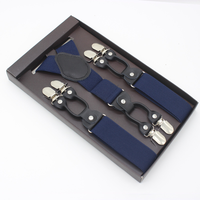 3.5*120cm Man's Fashion Suspenders Genuine Leather 6 Clips Brace Male Vintage Casual Wedding Party Trousers Strap