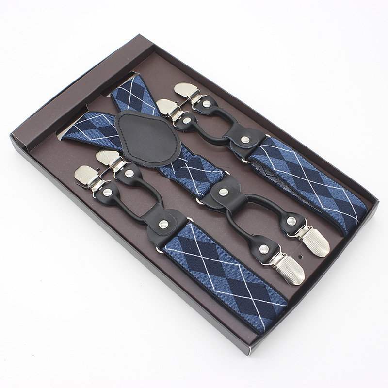 3.5*120cm Man's Fashion Suspenders Genuine Leather 6 Clips Brace Male Vintage Casual Wedding Party Trousers Strap