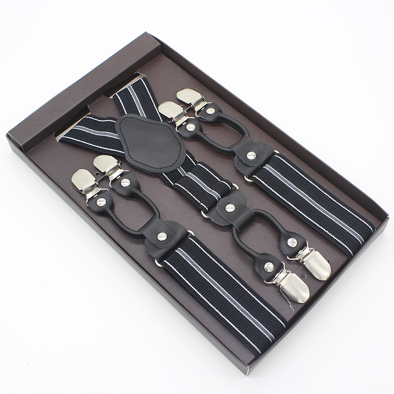 3.5*120cm Man's Fashion Suspenders Genuine Leather 6 Clips Brace Male Vintage Casual Wedding Party Trousers Strap