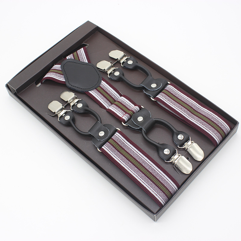 3.5*120cm Man's Fashion Suspenders Genuine Leather 6 Clips Brace Male Vintage Casual Wedding Party Trousers Strap