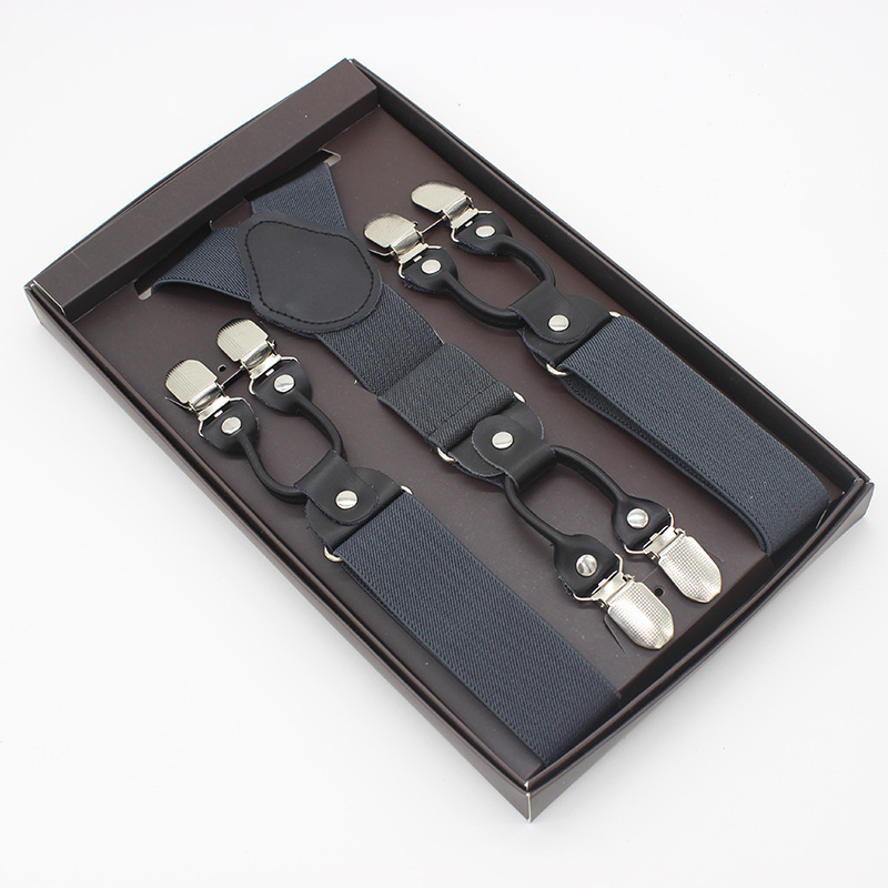 3.5*120cm Man's Fashion Suspenders Genuine Leather 6 Clips Brace Male Vintage Casual Wedding Party Trousers Strap