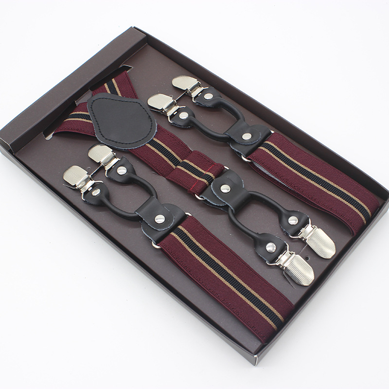 3.5*120cm Man's Fashion Suspenders Genuine Leather 6 Clips Brace Male Vintage Casual Wedding Party Trousers Strap