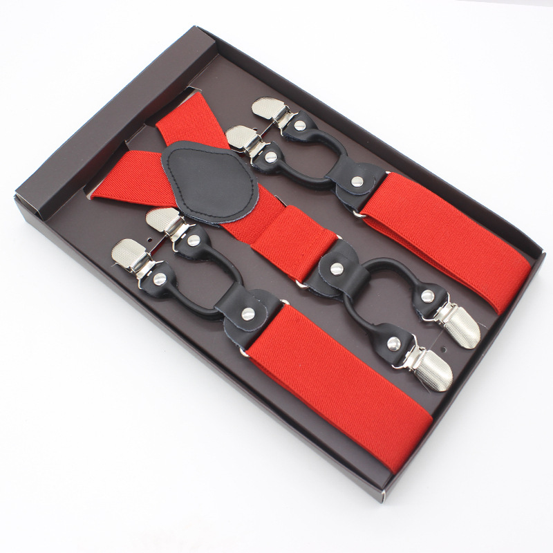 3.5*120cm Man's Fashion Suspenders Genuine Leather 6 Clips Brace Male Vintage Casual Wedding Party Trousers Strap