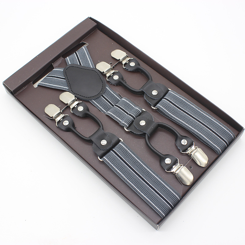 3.5*120cm Man's Fashion Suspenders Genuine Leather 6 Clips Brace Male Vintage Casual Wedding Party Trousers Strap