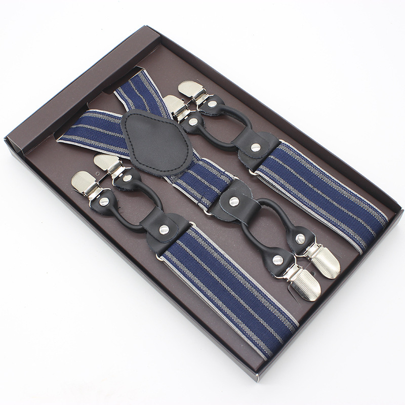 3.5*120cm Man's Fashion Suspenders Genuine Leather 6 Clips Brace Male Vintage Casual Wedding Party Trousers Strap