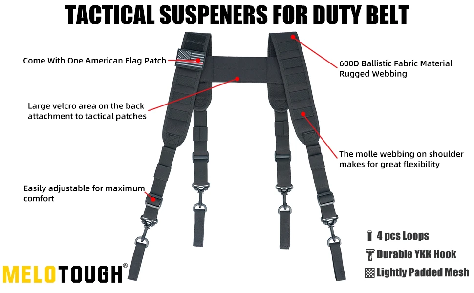 MELOTOUGH Tactical Suspenders for Duty Military Belt Harness Police Suspenders Law Enforcement Belt (Belt Not Include)