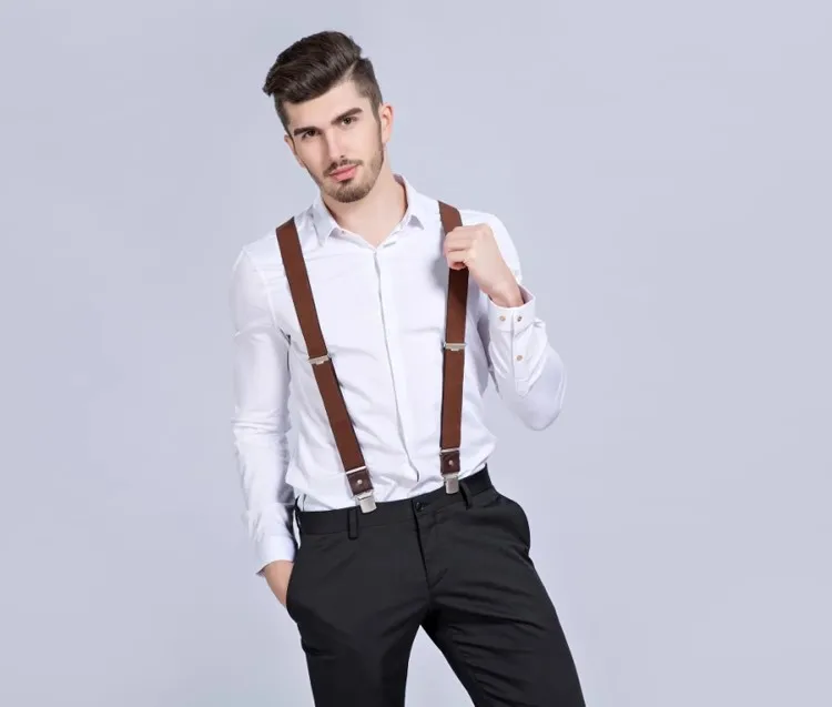 New Man's Suspenders 3 Clips Leather Braces Casual Suspensorios Trousers Strap 3.5*120cm Gift For Dad High Quality Tirantes
