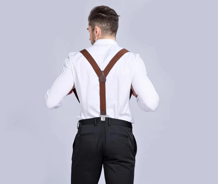 New Man's Suspenders 3 Clips Leather Braces Casual Suspensorios Trousers Strap 3.5*120cm Gift For Dad High Quality Tirantes