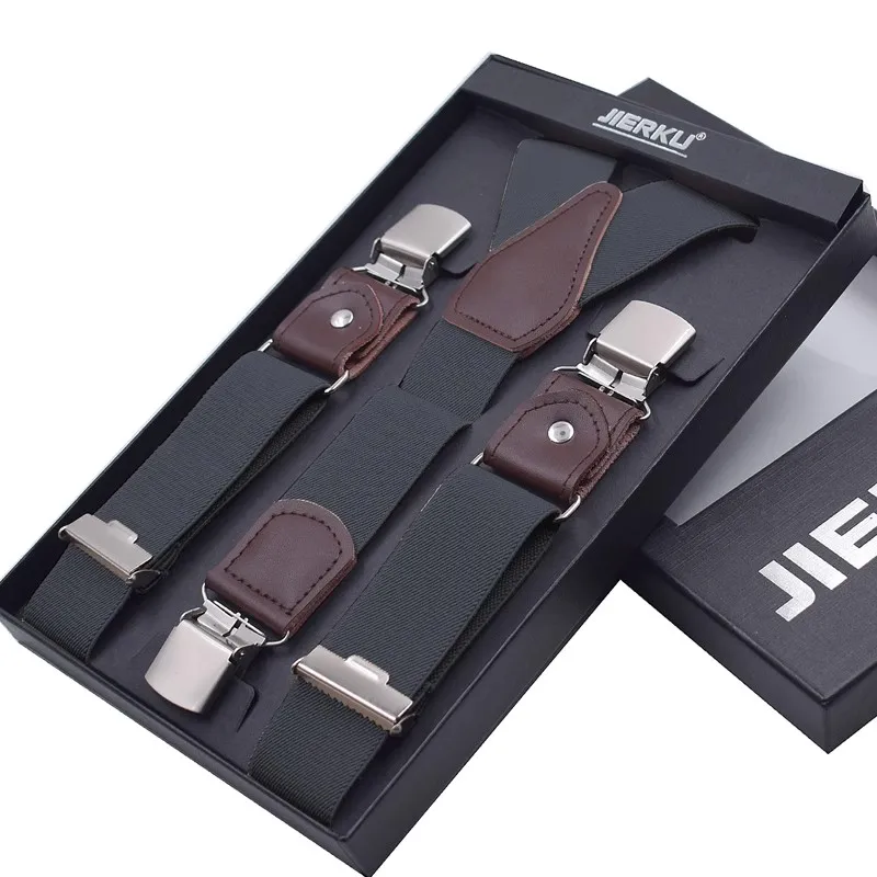 New Man's Suspenders 3 Clips Leather Braces Casual Suspensorios Trousers Strap 3.5*120cm Gift For Dad High Quality Tirantes