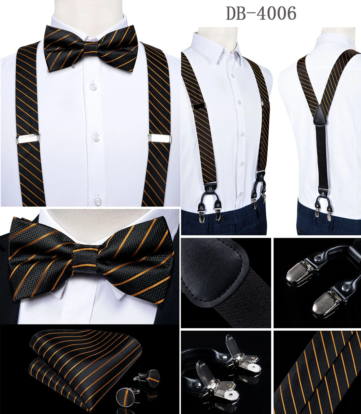 Elegant Gold Paisley Suspenders Men Real Leather Metal 6 Clips Braces Elastic Suspenders Trouser Straps Men's Gift