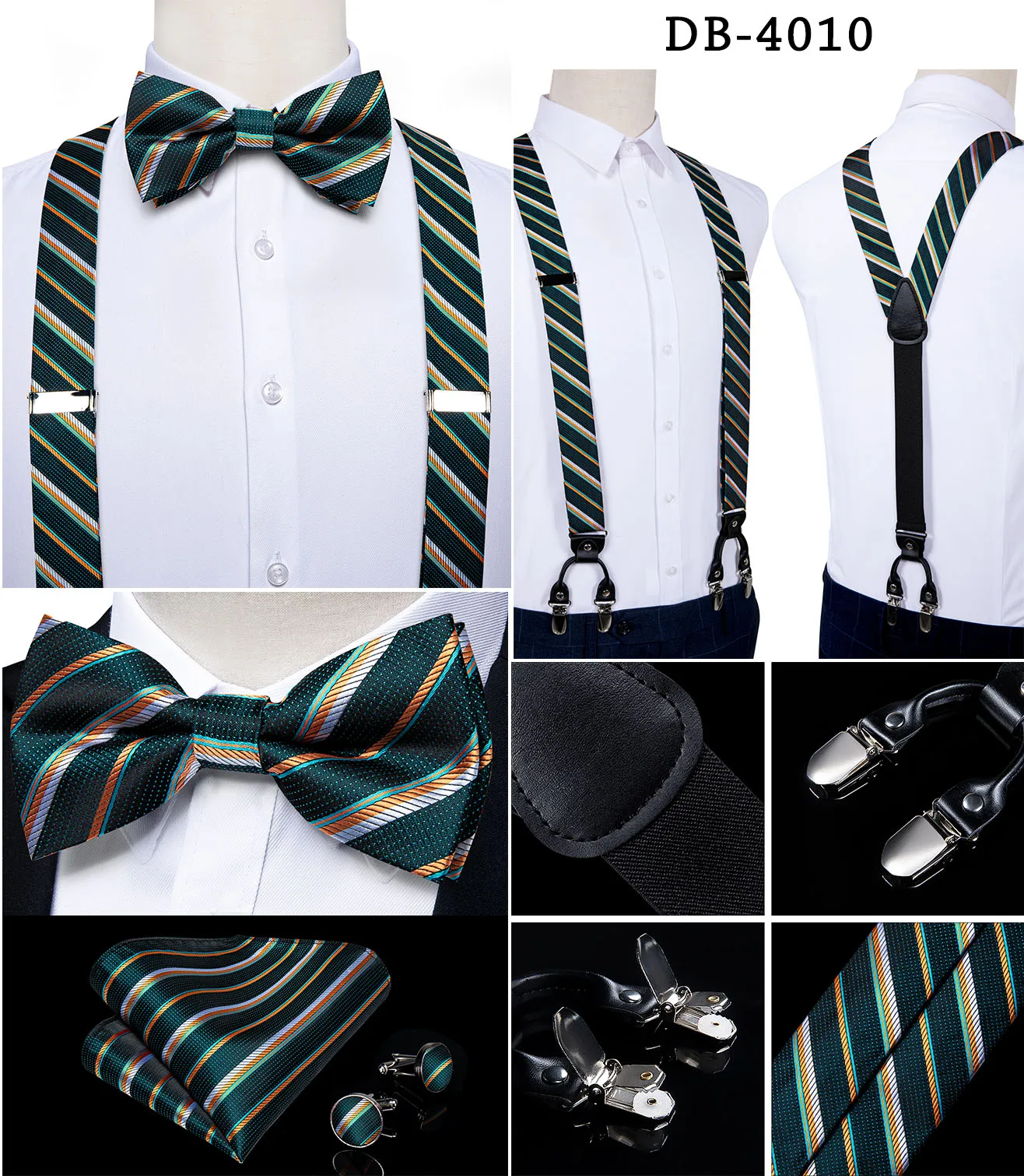 Elegant Gold Paisley Suspenders Men Real Leather Metal 6 Clips Braces Elastic Suspenders Trouser Straps Men's Gift