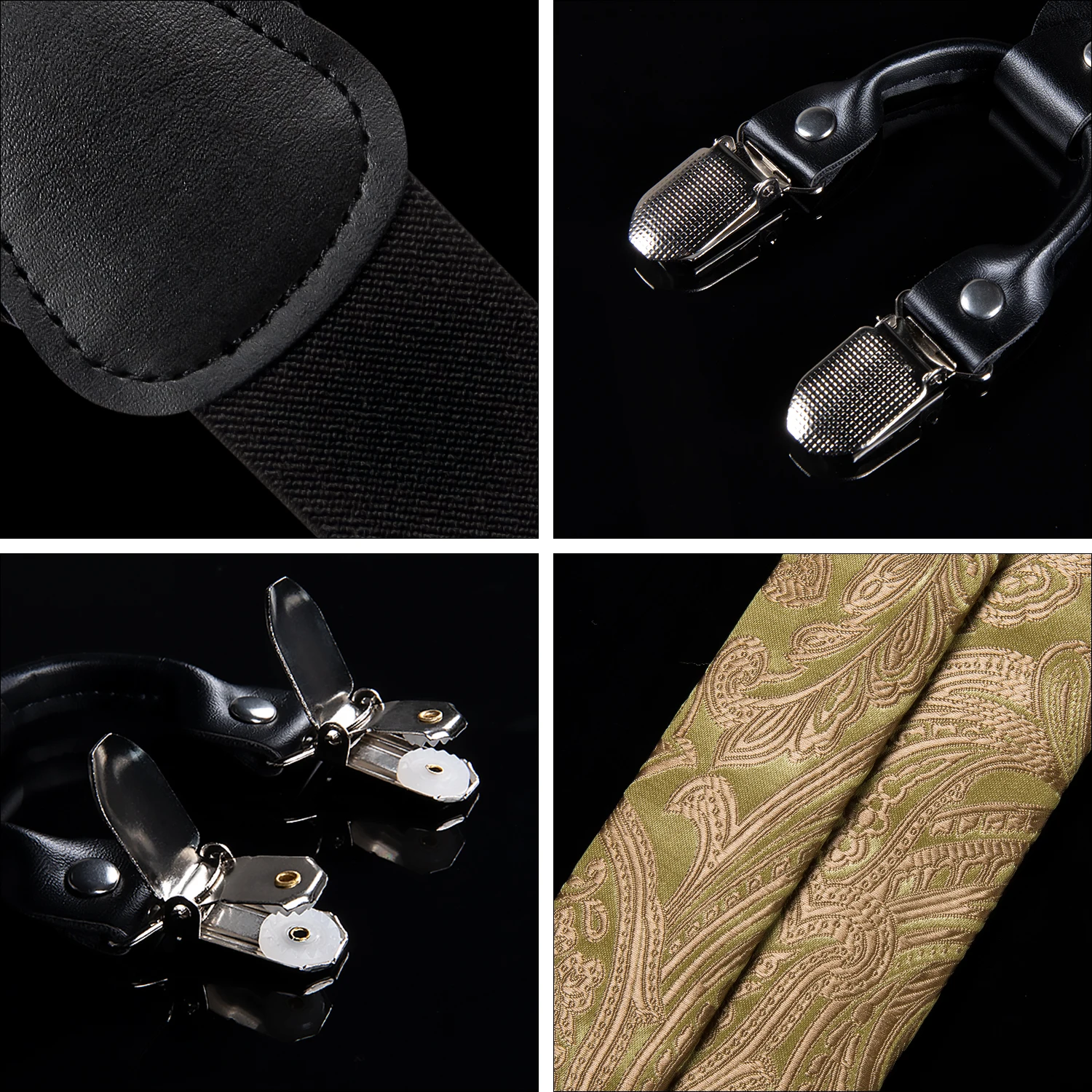 Elegant Gold Paisley Suspenders Men Real Leather Metal 6 Clips Braces Elastic Suspenders Trouser Straps Men's Gift