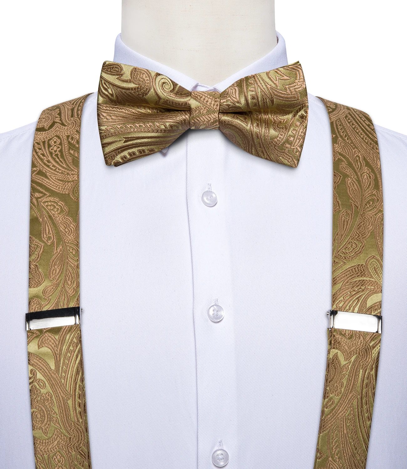 Elegant Gold Paisley Suspenders Men Real Leather Metal 6 Clips Braces Elastic Suspenders Trouser Straps Men's Gift