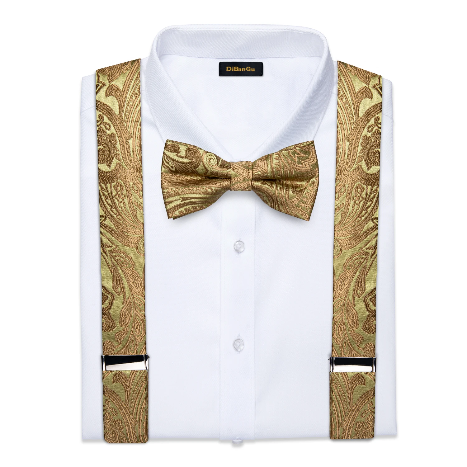 Elegant Gold Paisley Suspenders Men Real Leather Metal 6 Clips Braces Elastic Suspenders Trouser Straps Men's Gift