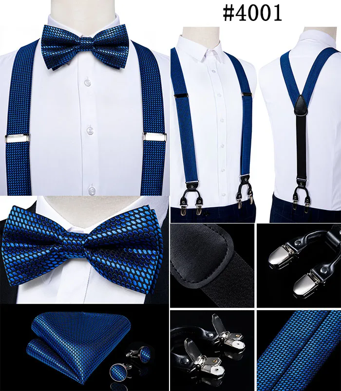 Elegant Gold Paisley Suspenders Men Real Leather Metal 6 Clips Braces Elastic Suspenders Trouser Straps Men's Gift