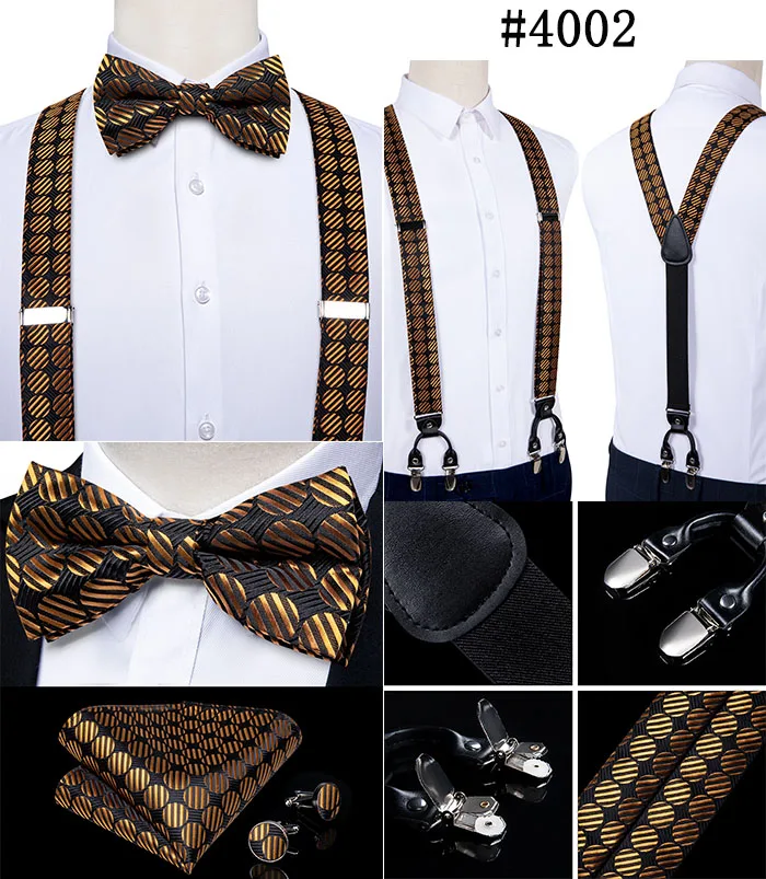 Elegant Gold Paisley Suspenders Men Real Leather Metal 6 Clips Braces Elastic Suspenders Trouser Straps Men's Gift