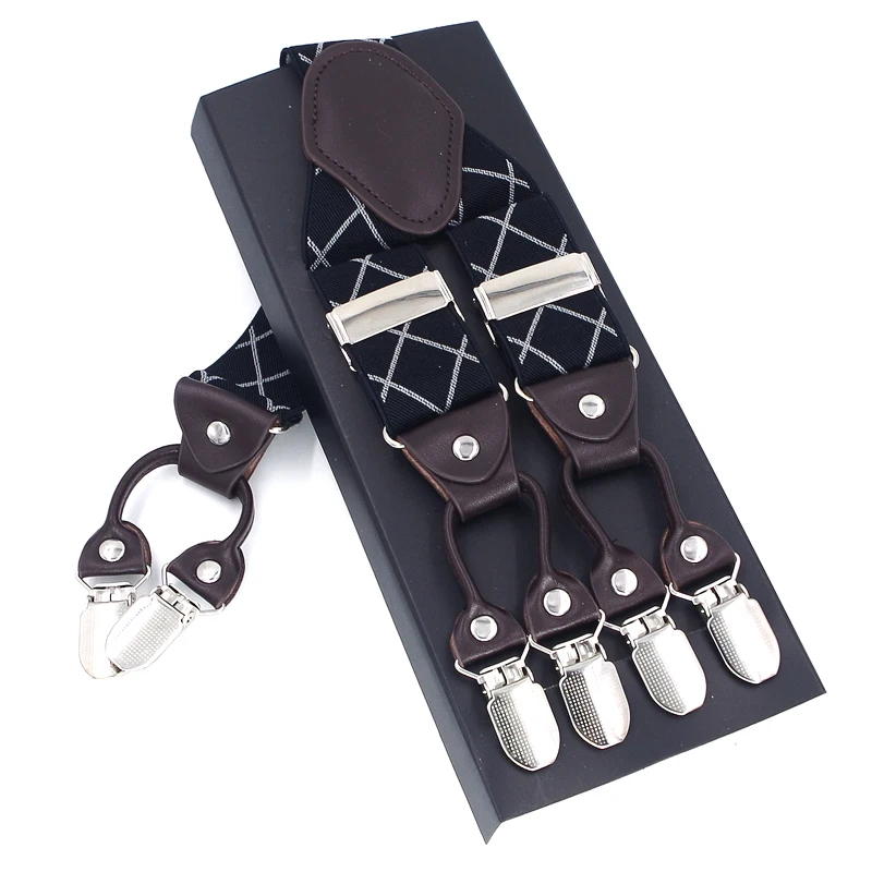 Fashion Suspenders Leather 6clips Braces Male Vintage Casual Suspensorio Tirante Trousers Strap Father/Husband's Gift 3.5*120cm