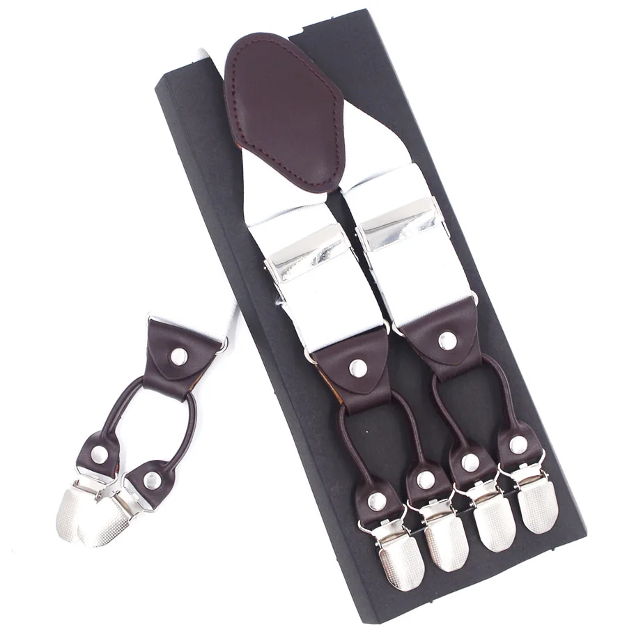 Fashion Suspenders Leather 6clips Braces Male Vintage Casual Suspensorio Tirante Trousers Strap Father/Husband's Gift 3.5*120cm