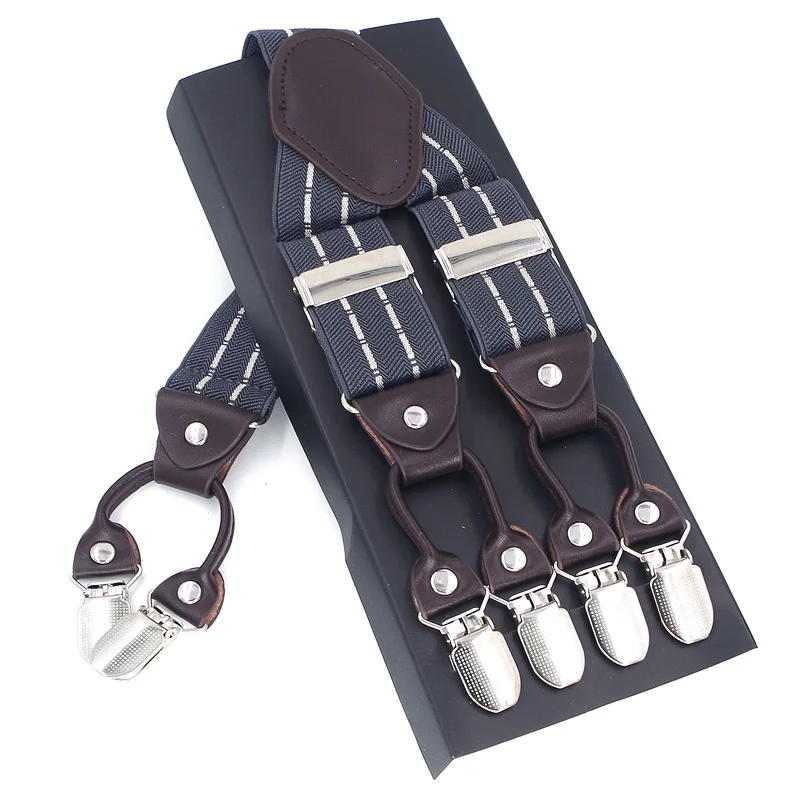 Fashion Suspenders Leather 6clips Braces Male Vintage Casual Suspensorio Tirante Trousers Strap Father/Husband's Gift 3.5*120cm