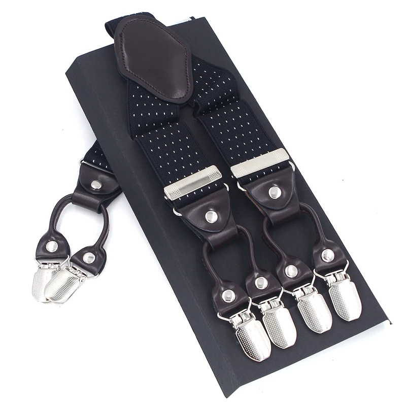 Fashion Suspenders Leather 6clips Braces Male Vintage Casual Suspensorio Tirante Trousers Strap Father/Husband's Gift 3.5*120cm