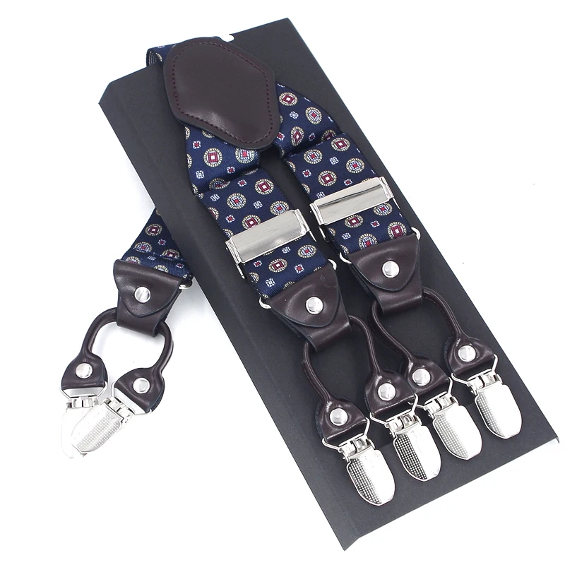 Fashion Suspenders Leather 6clips Braces Male Vintage Casual Suspensorio Tirante Trousers Strap Father/Husband's Gift 3.5*120cm