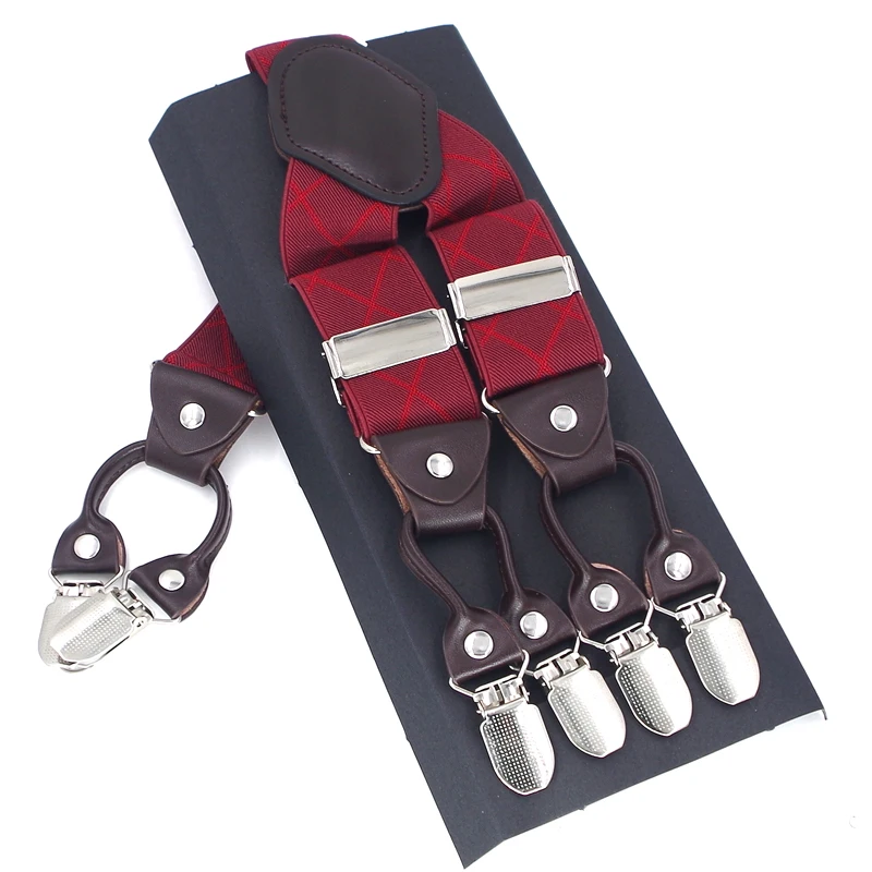 Fashion Suspenders Leather 6clips Braces Male Vintage Casual Suspensorio Tirante Trousers Strap Father/Husband's Gift 3.5*120cm