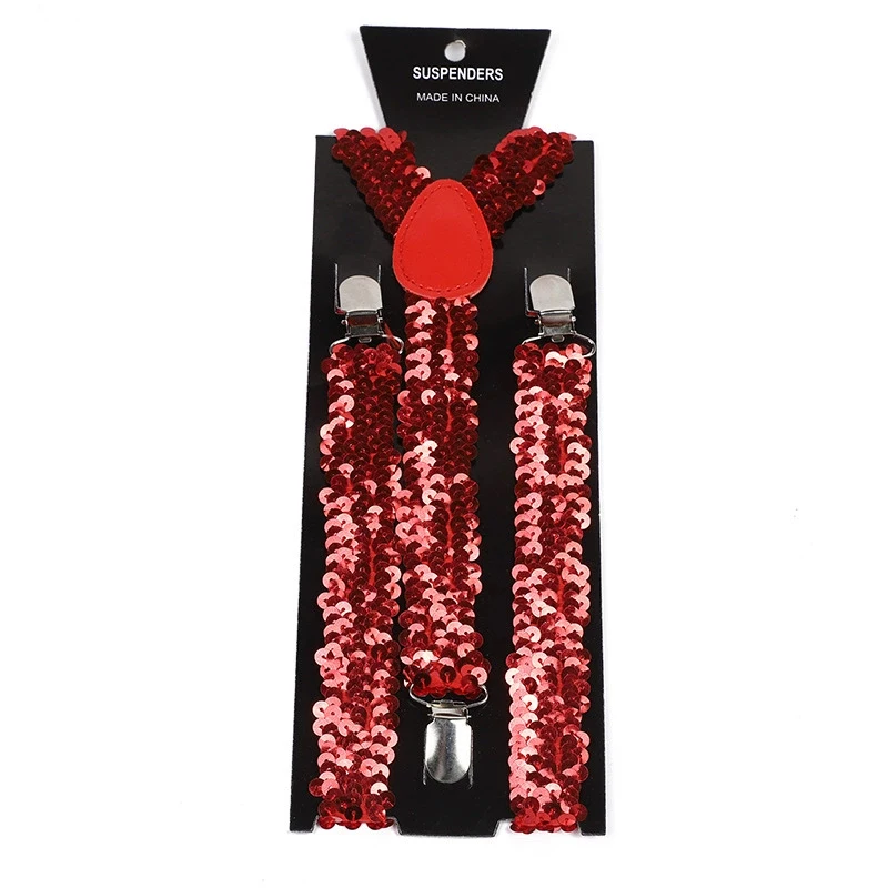 Shinning Sequin Suspenders For Men Woman Adjustable Y-back Elastic Strap Party Stage Performances Sequins Suspenders Decoration